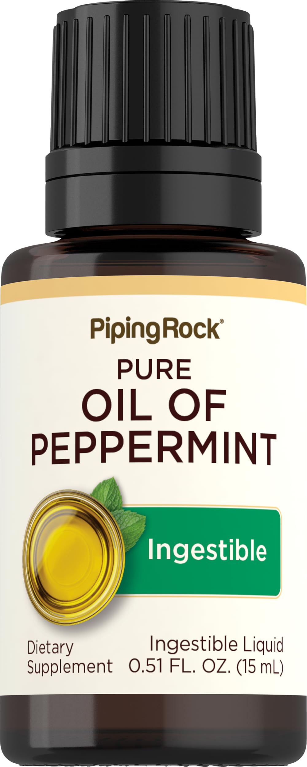 Piping Rock peppermint oil front bottle showing label and dropper for clear identification