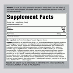 Close-up of Piping Rock Pregnenolone 50 mg capsules