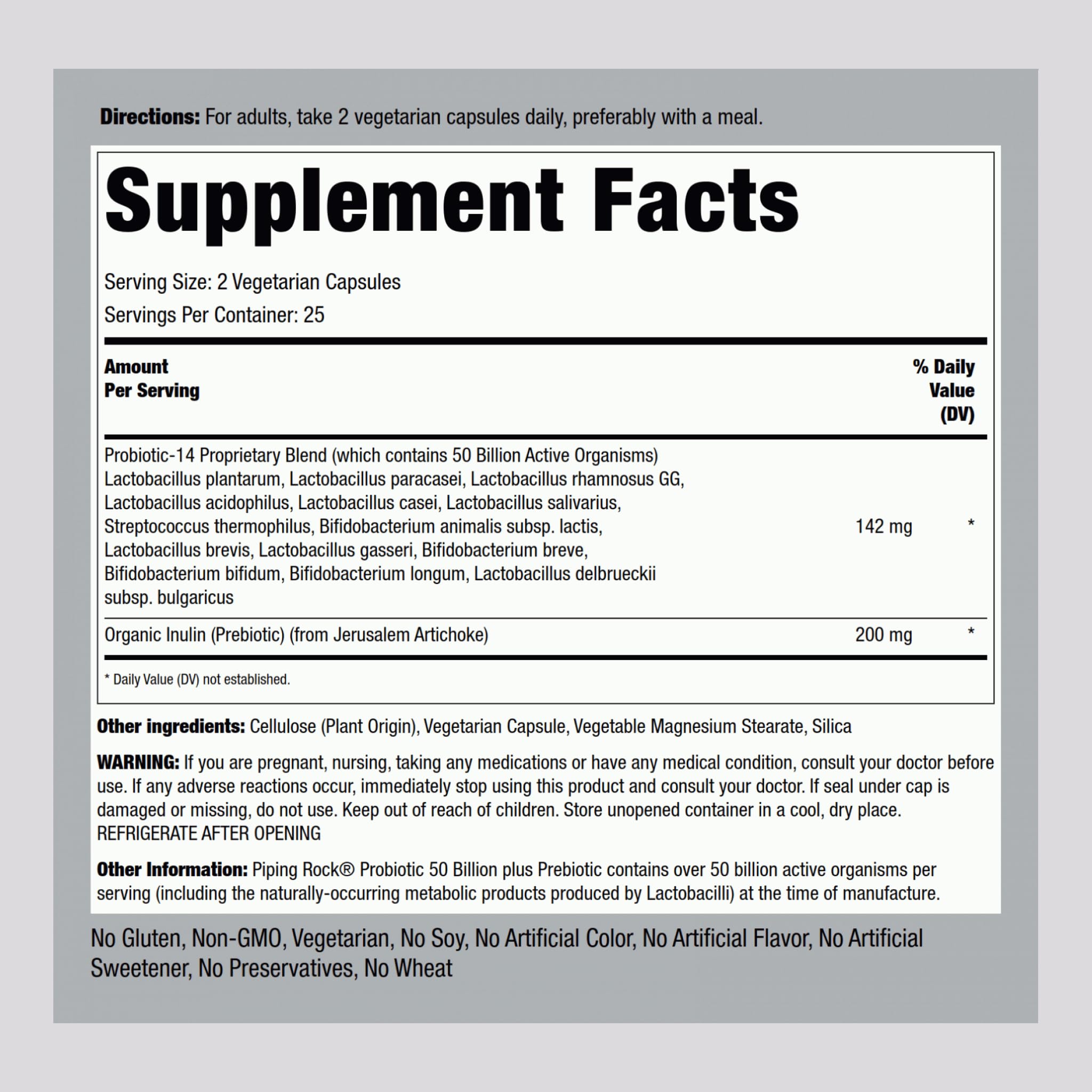 Piping Rock vegetarian capsules close-up, highlighting easy swallow benefit