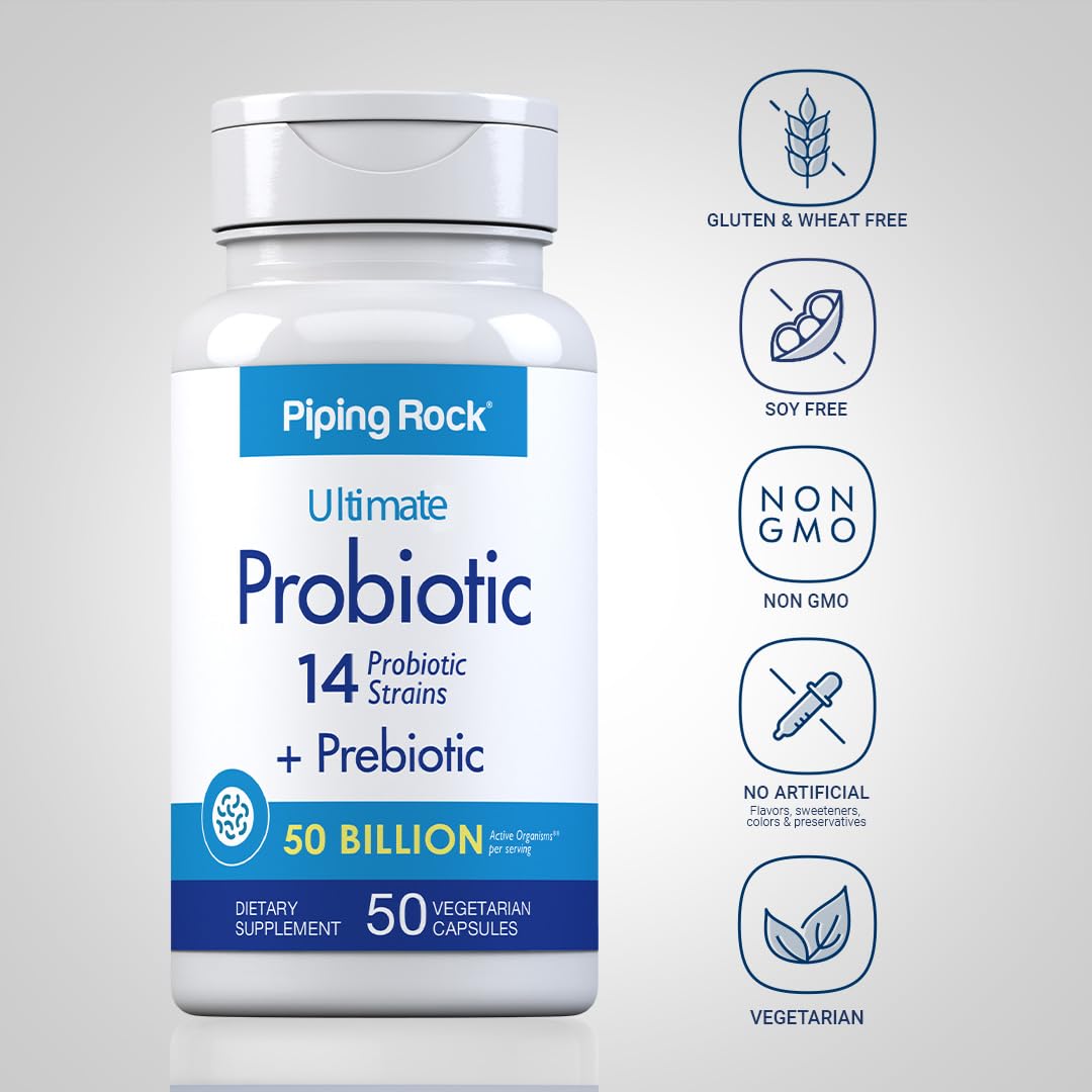 Piping Rock probiotic powder texture and inulin, illustrating natural prebiotic support