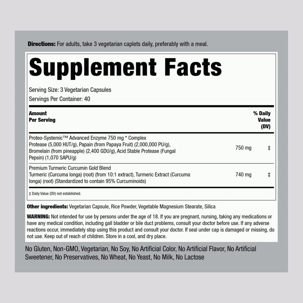 Close-up of product label highlighting vegetarian, non-GMO, gluten-free features