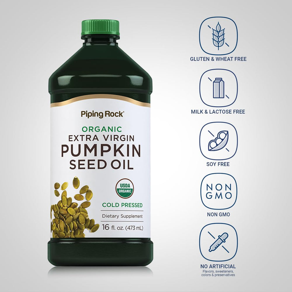 Piping Rock label detail showing organic cold pressed claims and ingredient trust