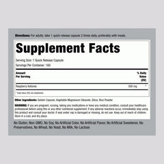Close-up of Raspberry Ketones 500mg bottle label