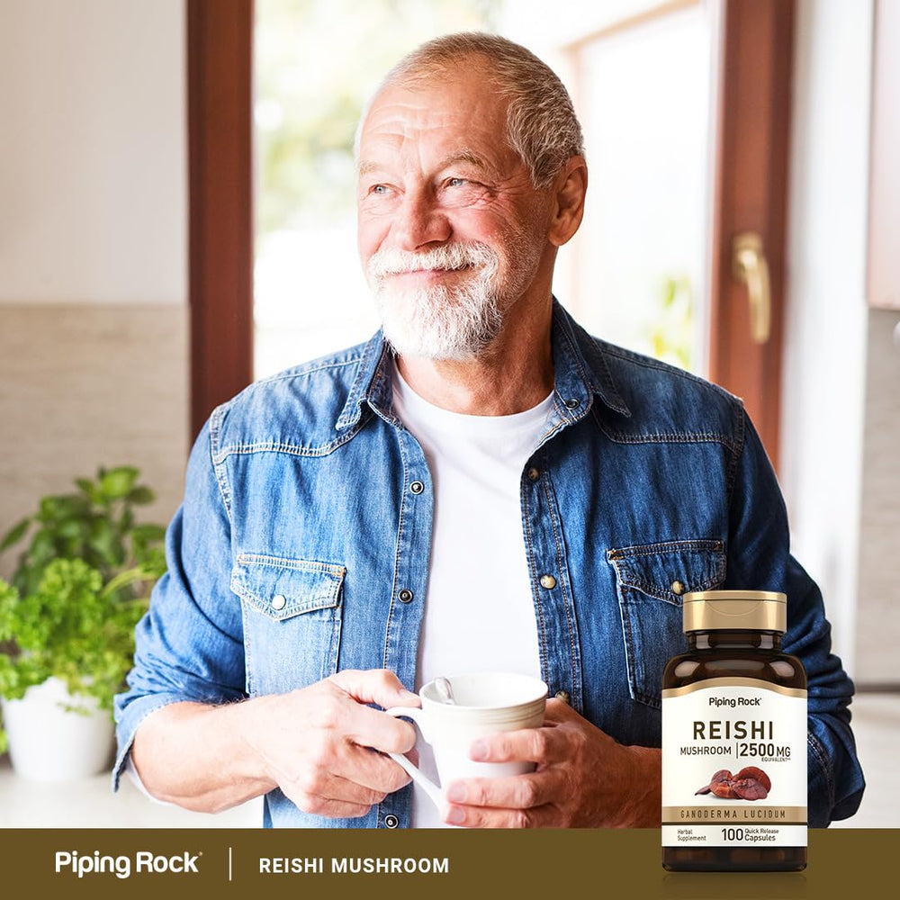 Piping Rock reishi on a kitchen counter as part of a morning routine