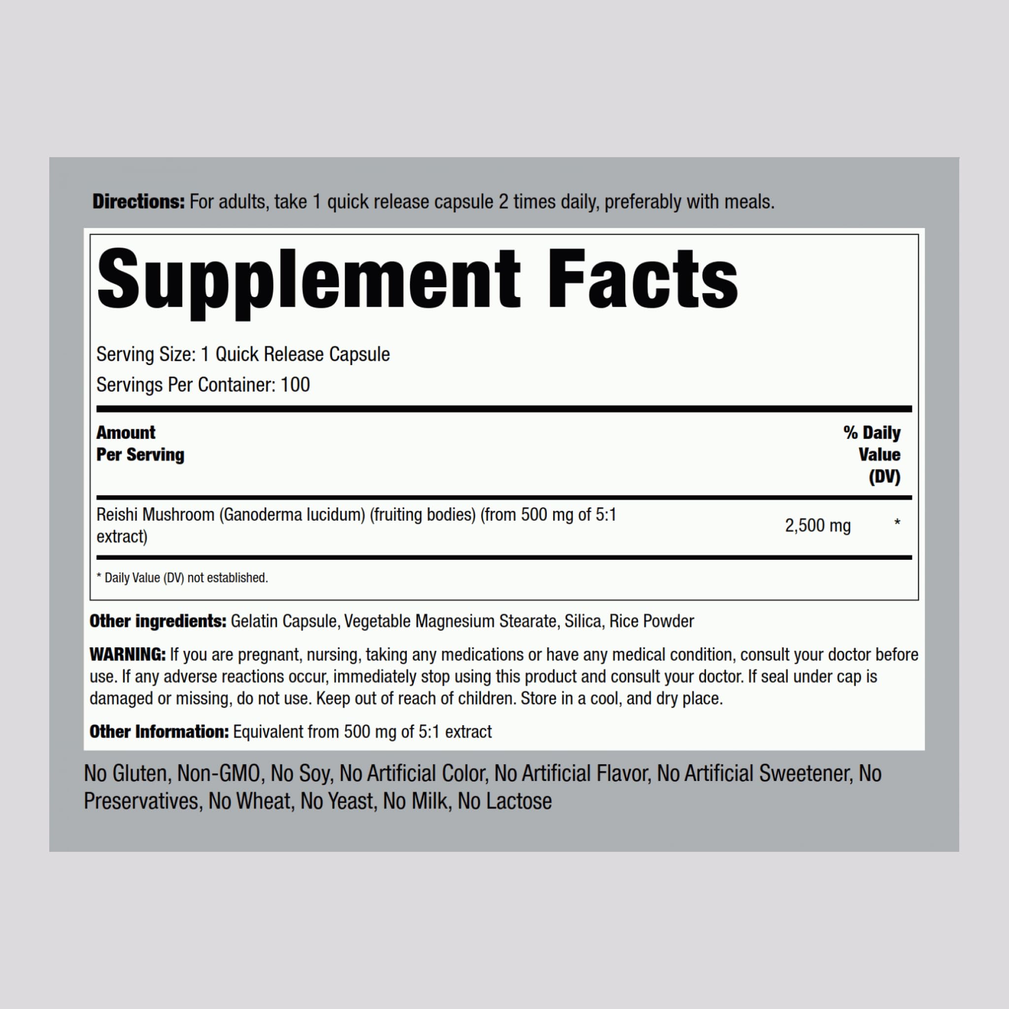 Piping Rock reishi open bottle with visible quick-release capsules for convenience
