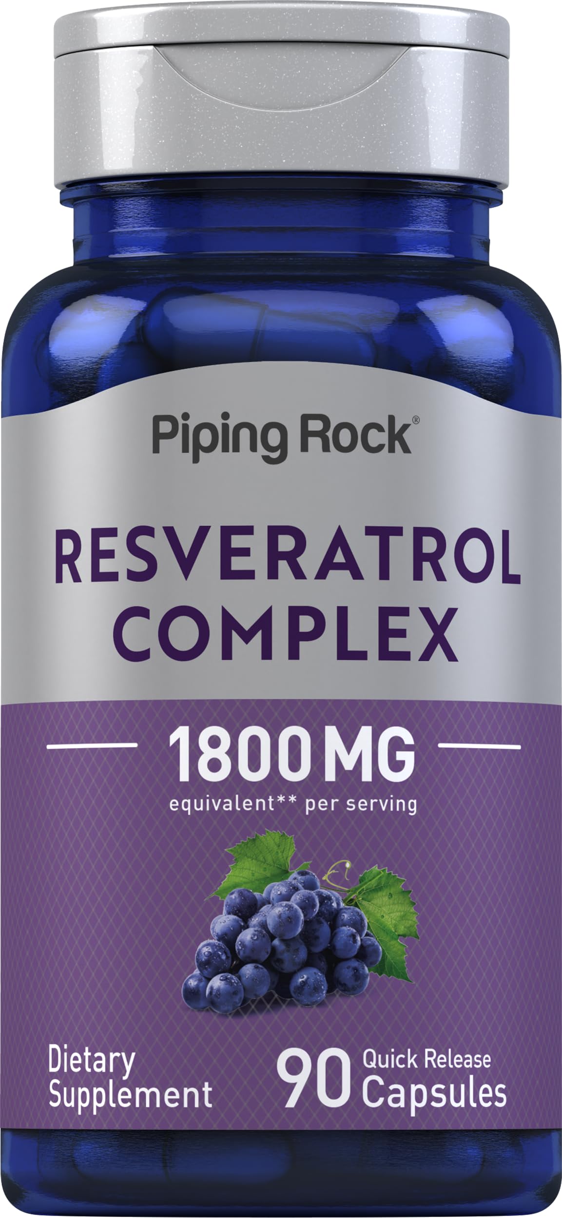 Piping Rock Resveratrol Complex 1800 mg bottle - front view