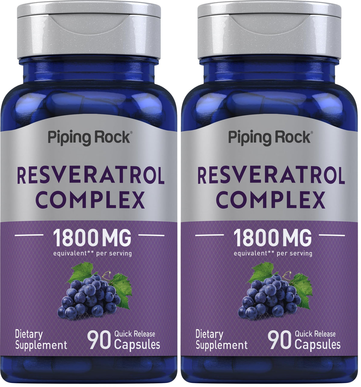 Piping Rock Resveratrol Complex 1800 mg bottle and label (angle view)