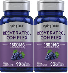 Piping Rock Resveratrol Complex 1800 mg bottle and label (angle view)