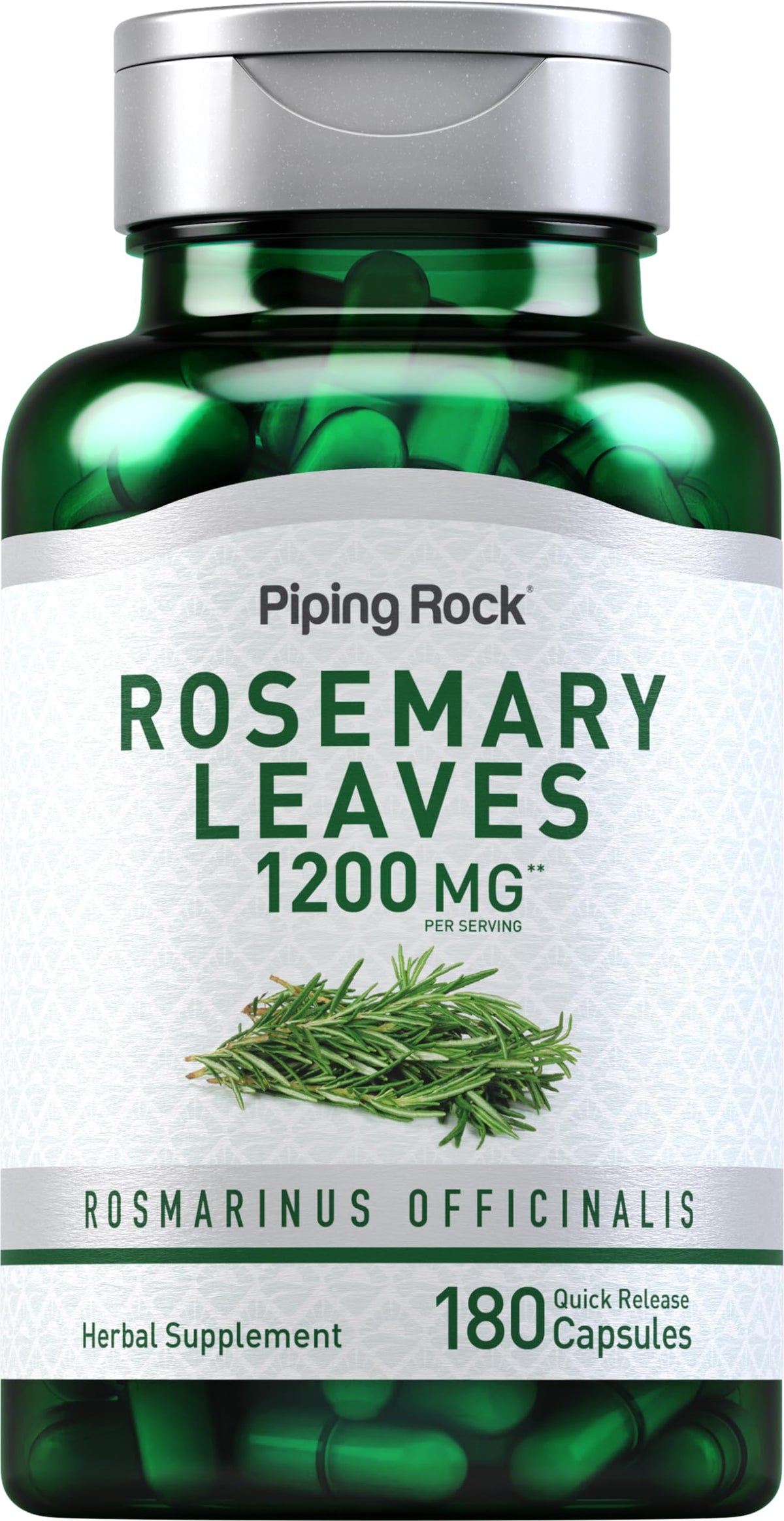 Piping Rock bottle front label showing product name and capsule count, clear branding benefit