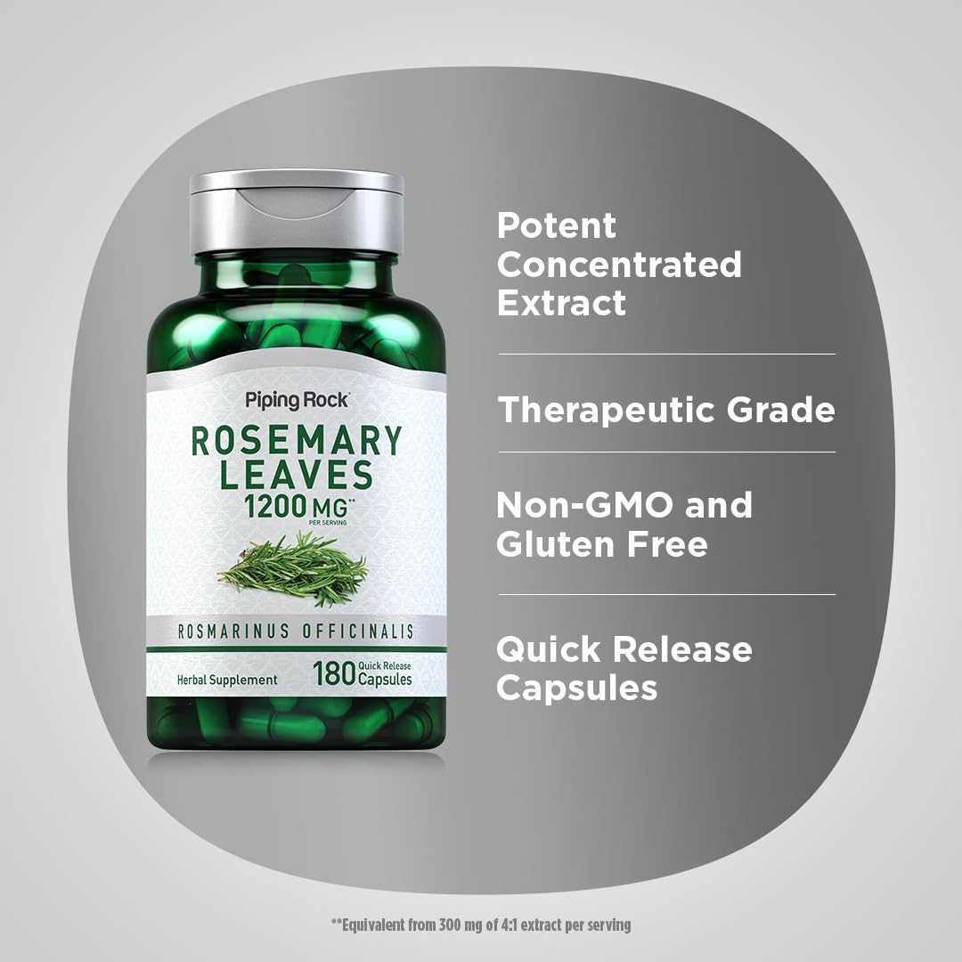Powdered rosemary extract texture from Piping Rock shown in spoon, emphasizing concentrated formulation