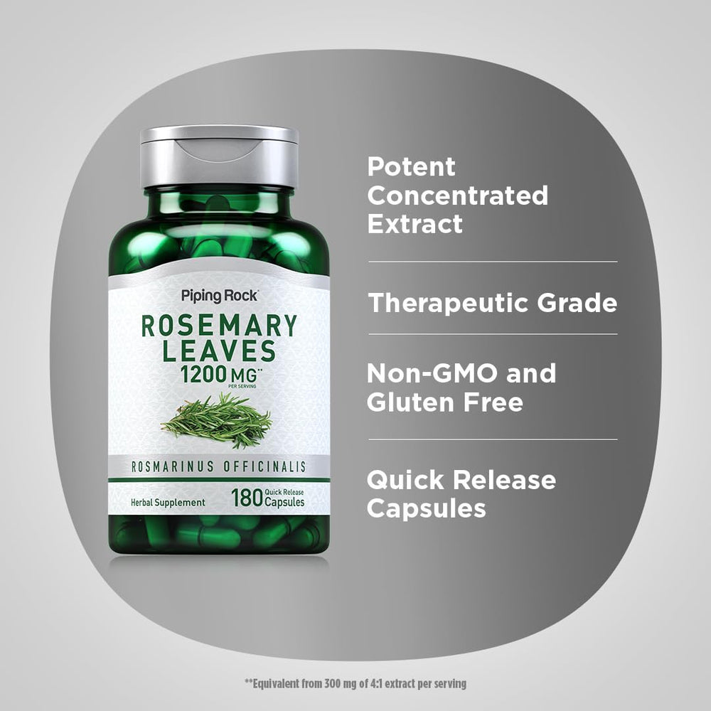 Powdered rosemary extract texture from Piping Rock shown in spoon, emphasizing concentrated formulation