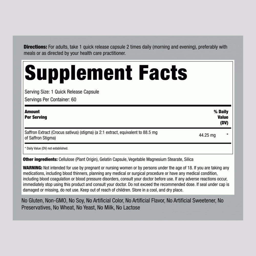 Piping Rock single saffron capsule close-up showing smooth quick-release shell