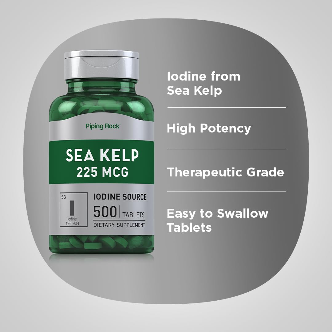 Piping Rock bottle next to common items for scale to show the 500-tablet supply convenience