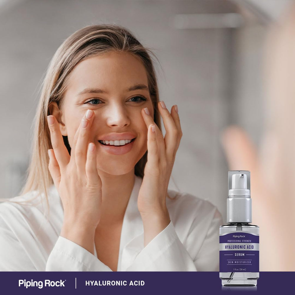 Piping Rock serum on bathroom counter in lifestyle scene showing everyday skincare convenience