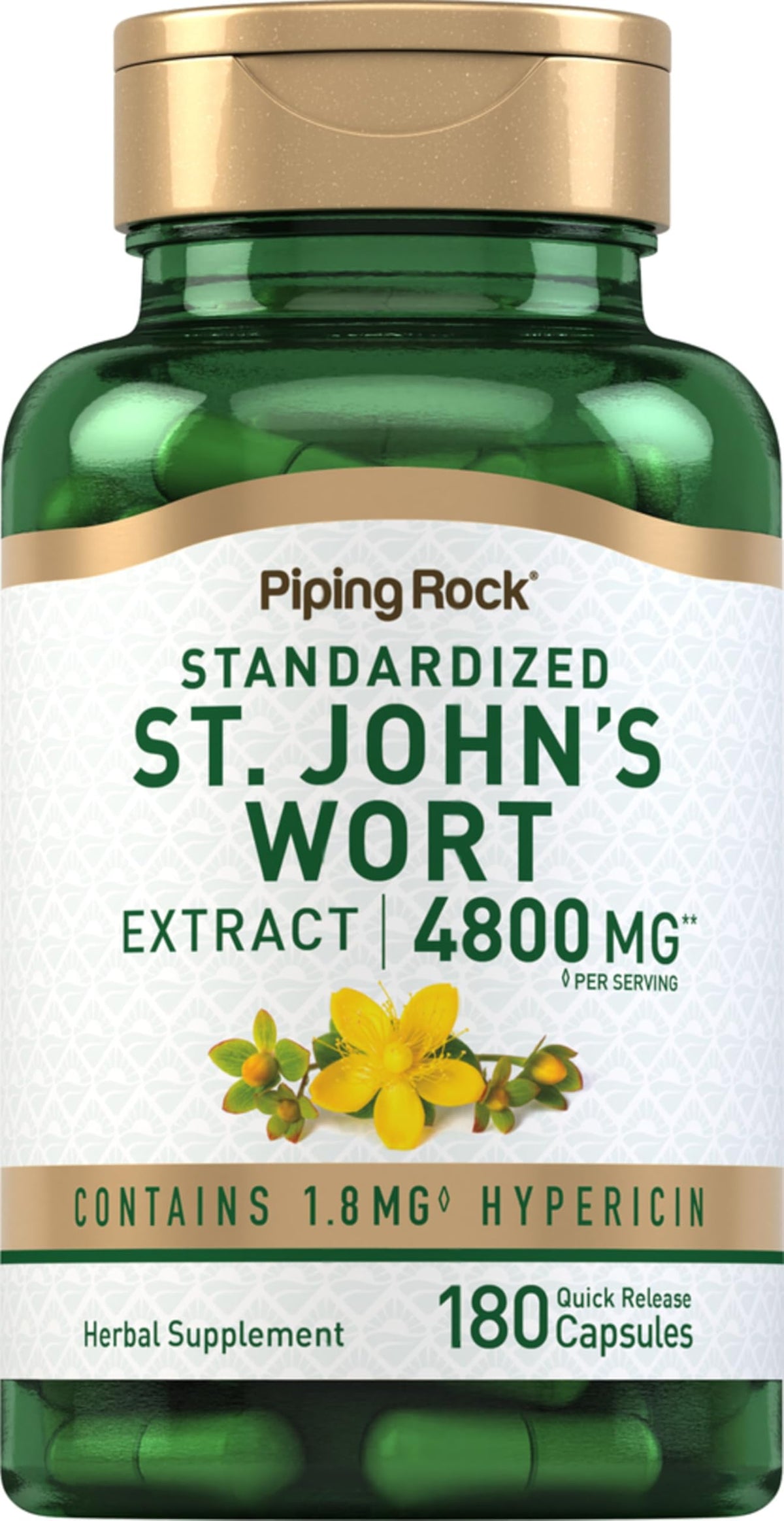 Piping Rock bottle front view showing product and quantity, clear labeling benefit