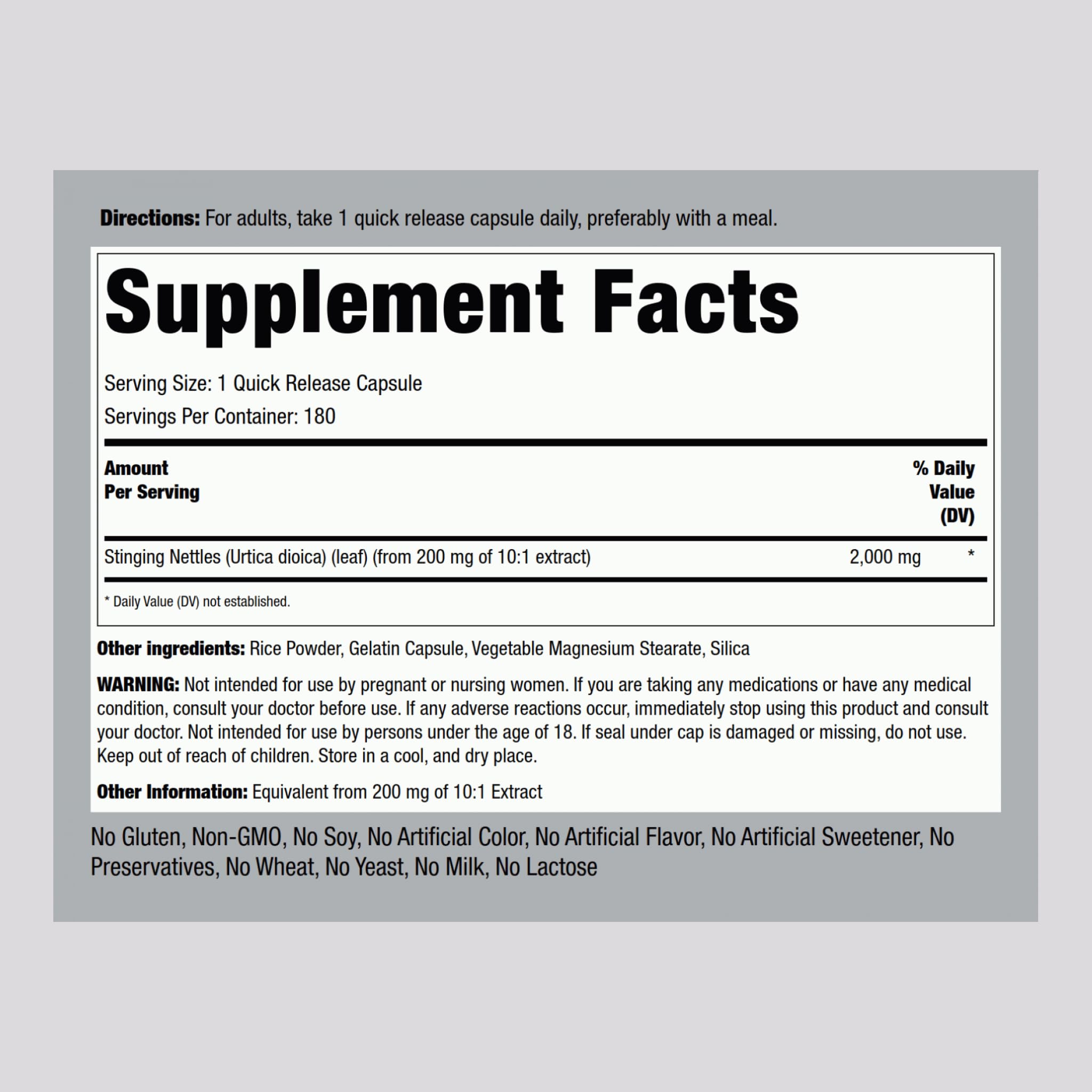 Piping Rock open bottle with capsules spilling out demonstrating easy daily dosing