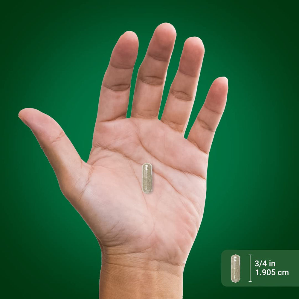 Hand holding a Piping Rock capsule demonstrating portability and daily routine benefit