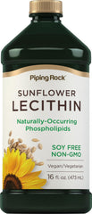 Piping Rock front bottle view showing 16 oz sunflower lecithin and clear labeling benefit