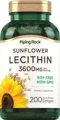 Piping Rock front packaging showing 200-count sunflower lecithin bottle and benefits