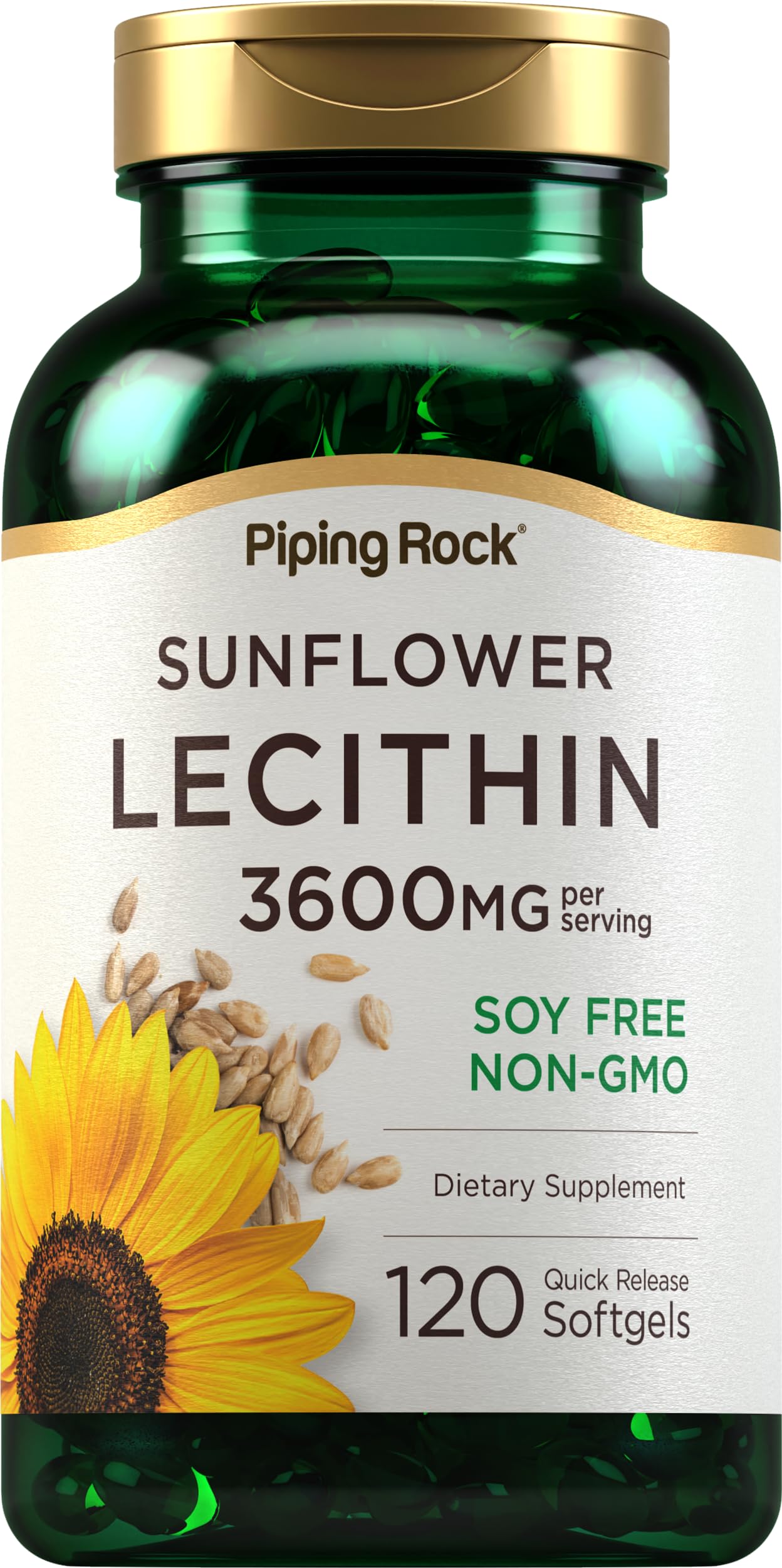 Piping Rock Sunflower Lecithin Softgel bottle label showing 3600 mg per serving