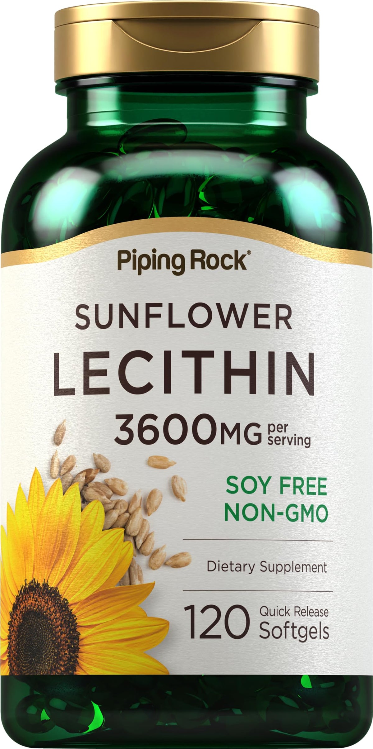 Piping Rock Sunflower Lecithin Softgel bottle label showing 3600 mg per serving