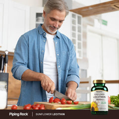 Wellness lifestyle imagery featuring lecithin softgels