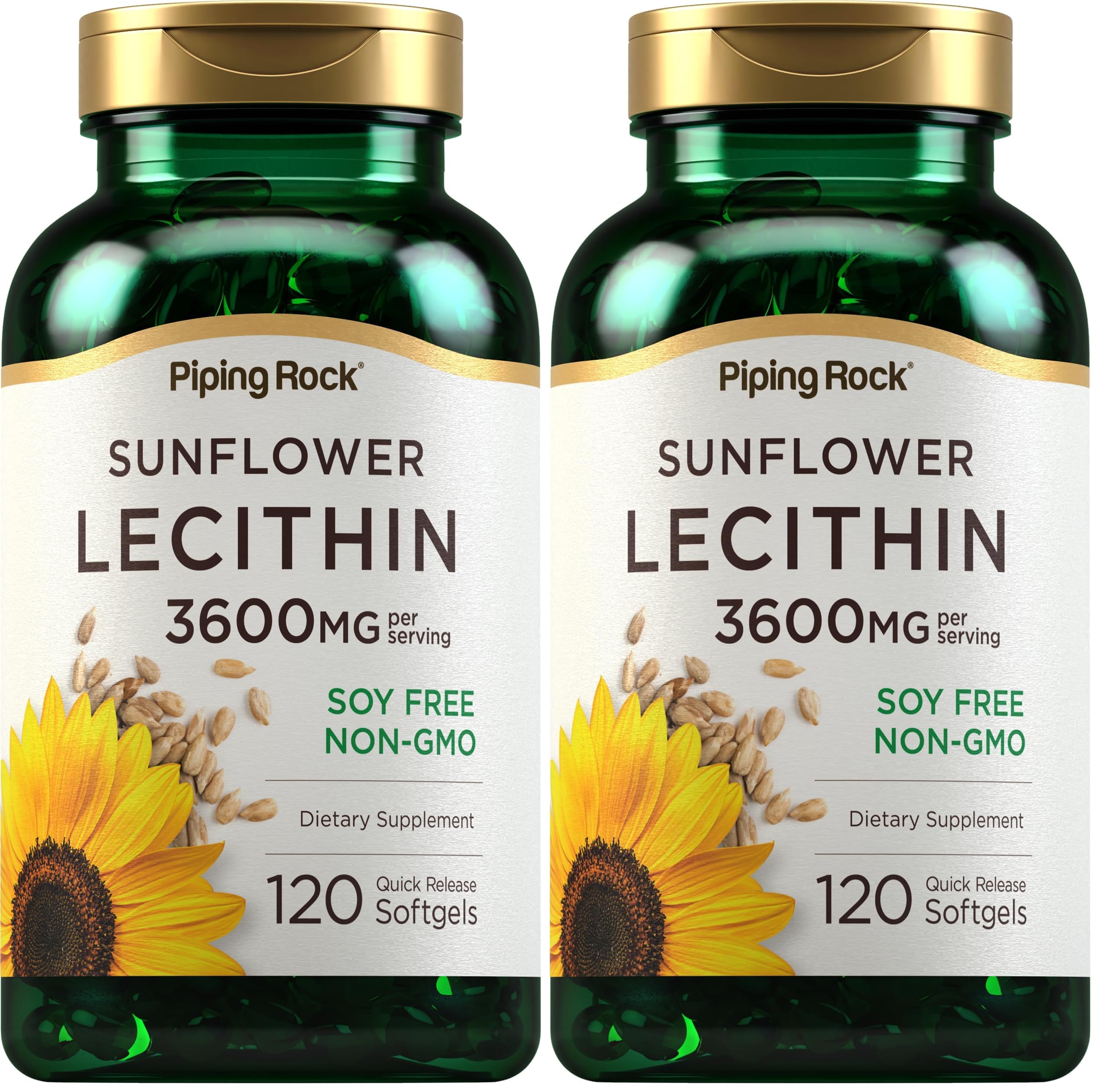 Piping Rock Sunflower Lecithin Softgel bottle with 3600 mg 120-count Pack 2