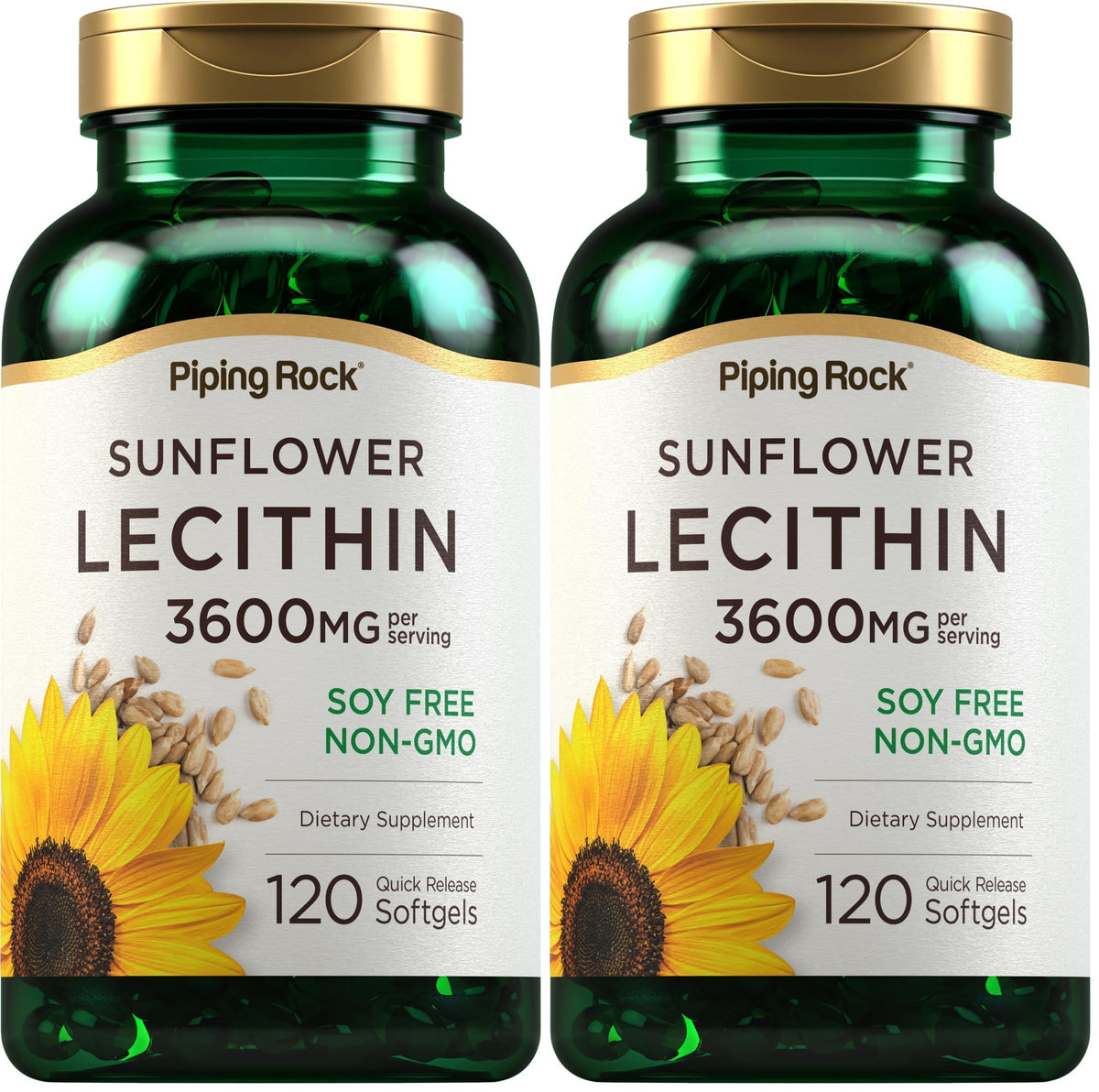 Piping Rock Sunflower Lecithin Softgel bottle with 3600 mg 120-count Pack 2
