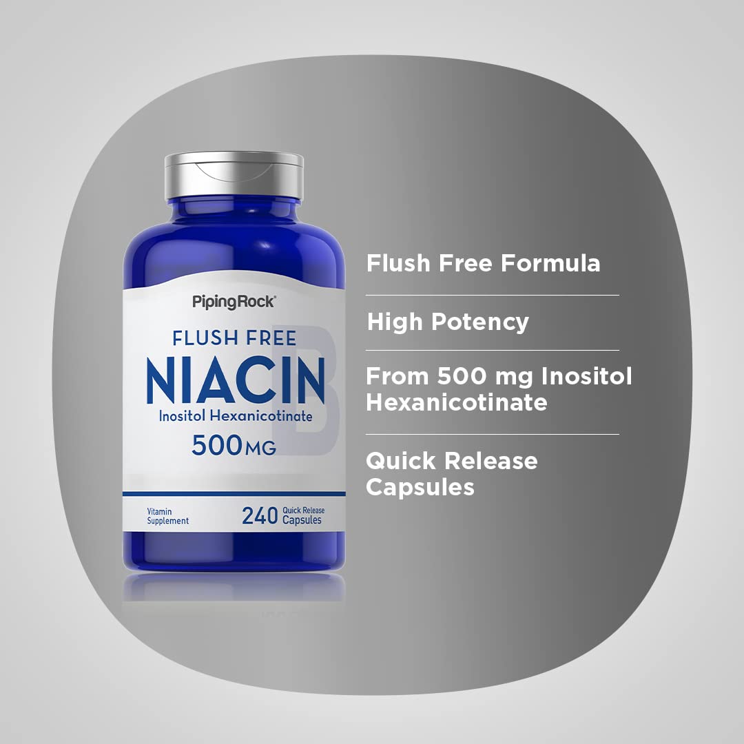 Piping Rock supplement facts label close-up confirming 500 mg inositol hexanicotinate
