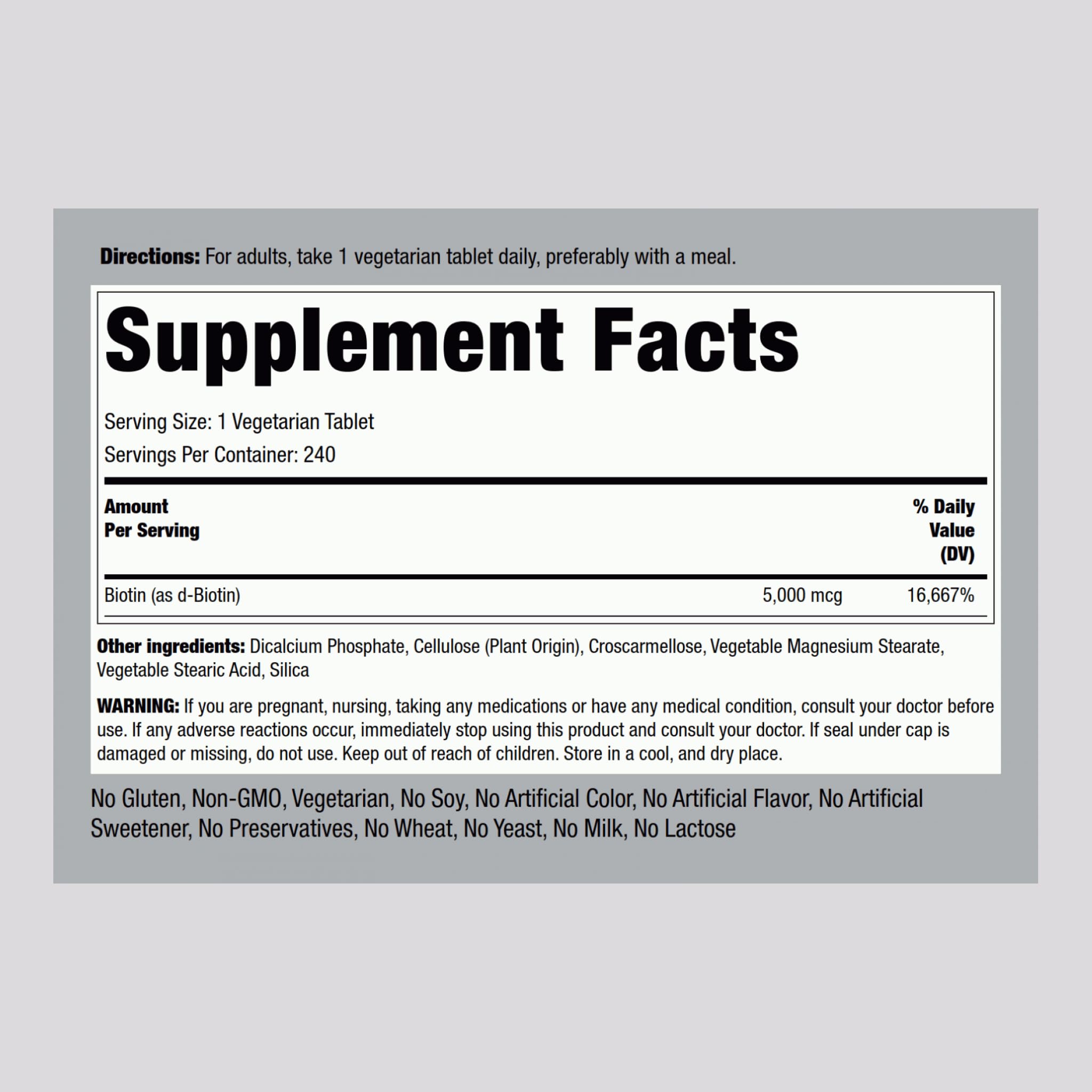 Piping Rock biotin tablet close-up highlighting smooth finish for comfortable swallowing