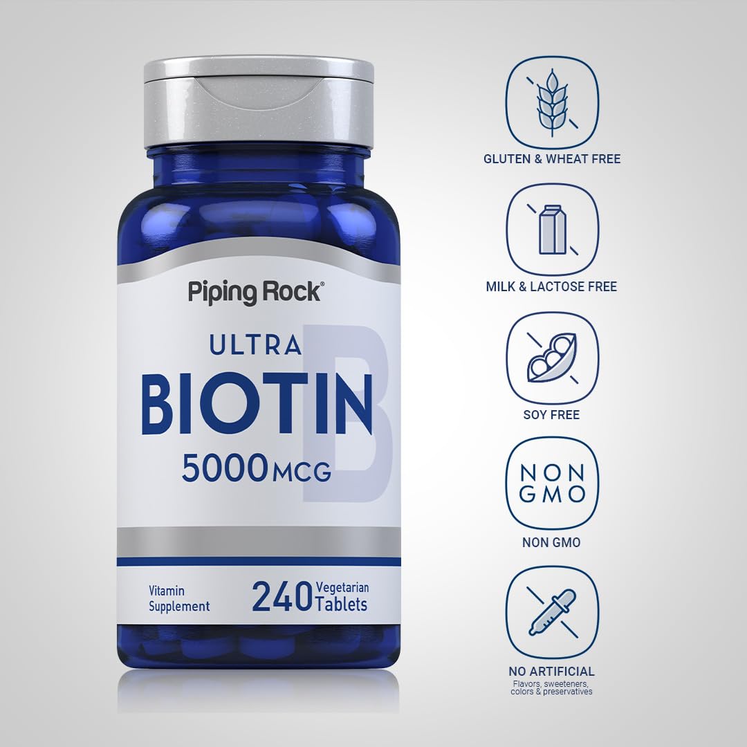 Piping Rock tablets held in hand showing tablet size and long-lasting 240-count benefit