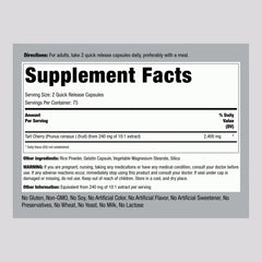 Bottle back label of Piping Rock Tart Cherry Extract 2400mg