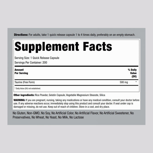 Taurine 500 mg capsules close-up