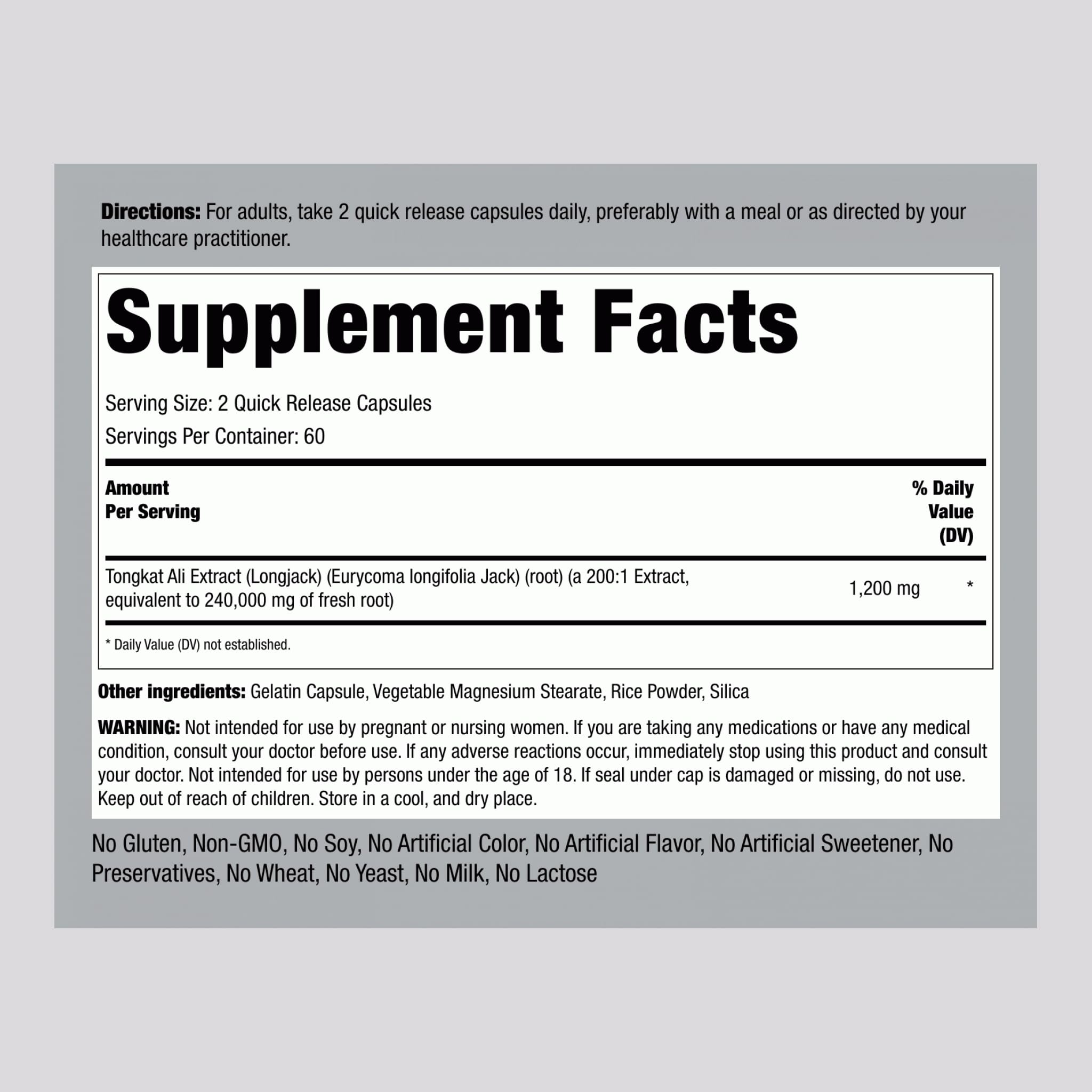 Back of bottle showing supplement facts