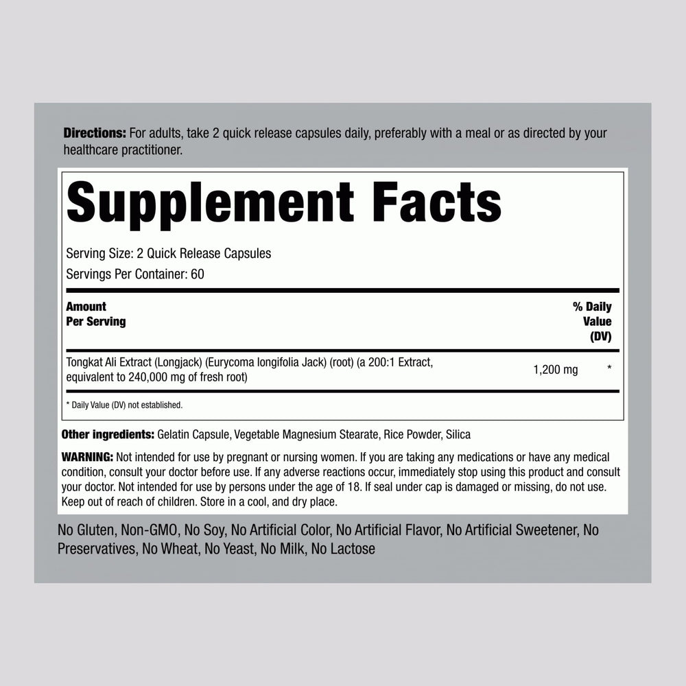Back of bottle showing supplement facts
