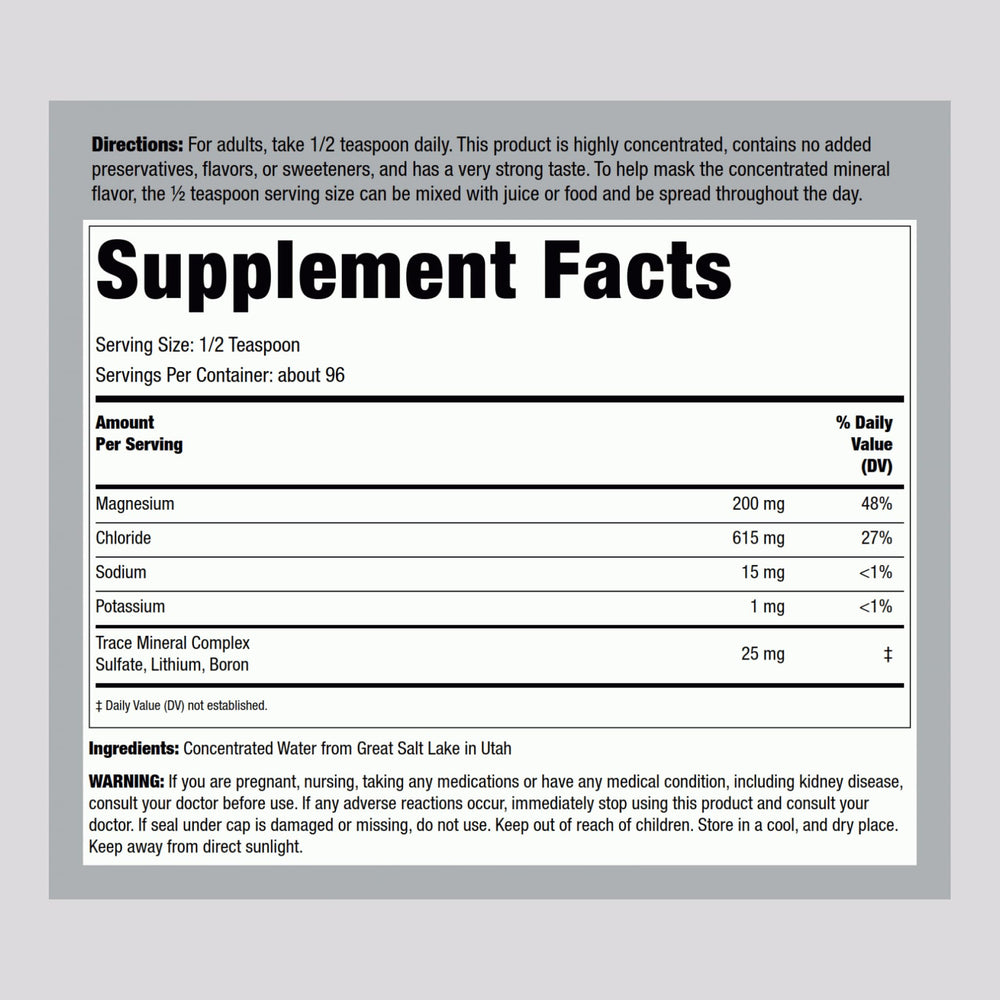 Back view of Piping Rock Trace Mineral Liquid 8 oz bottle