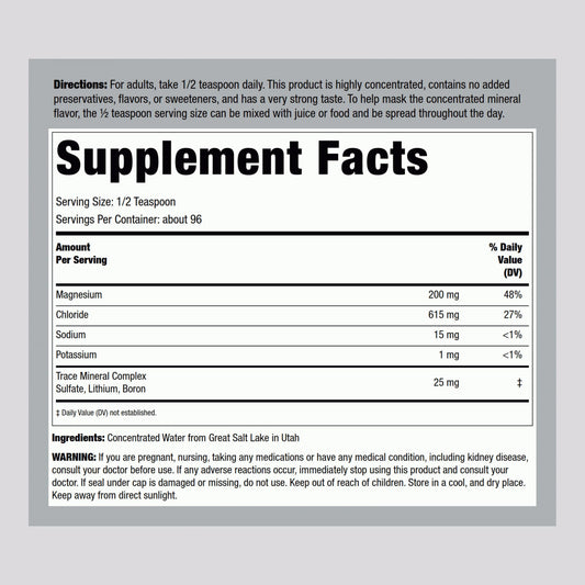 Back view of Piping Rock Trace Mineral Liquid 8 oz bottle