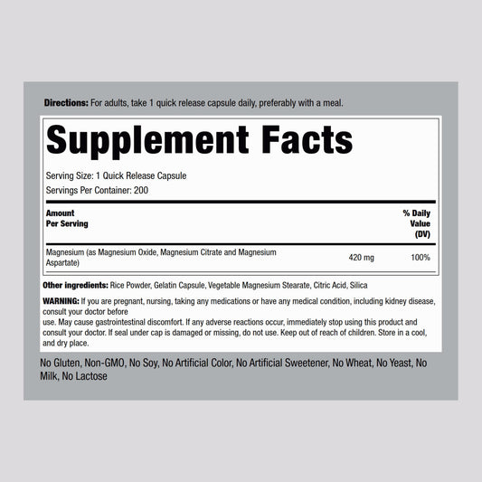 Close-up of bottle showing the 420 mg magnesium complex