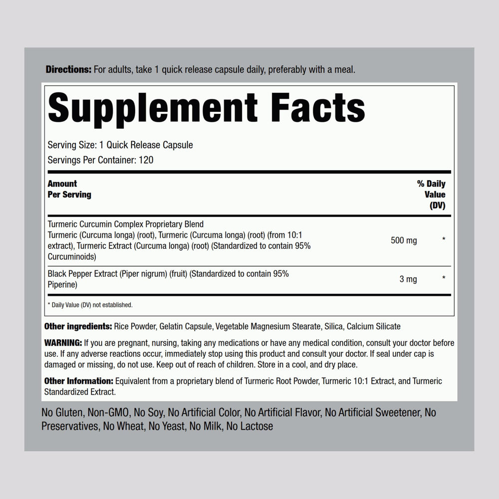 Piping Rock Turmeric Curcumin 500mg bottle close-up
