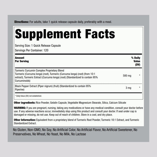 Piping Rock Turmeric Curcumin 500mg bottle close-up