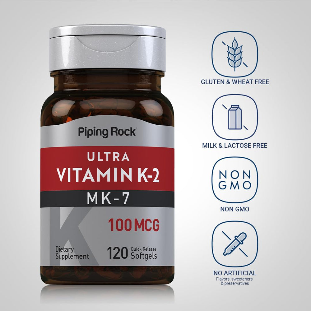 Piping Rock bottle open with softgels spilling to show quick-release format and convenience