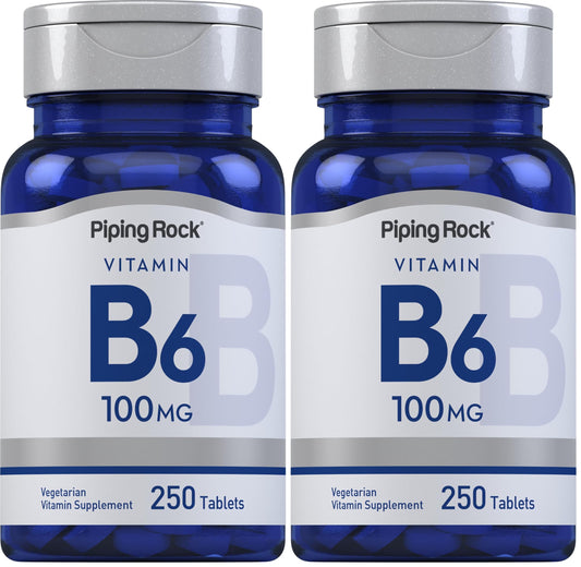 Front view of Piping Rock Vitamin B-6 100mg bottle