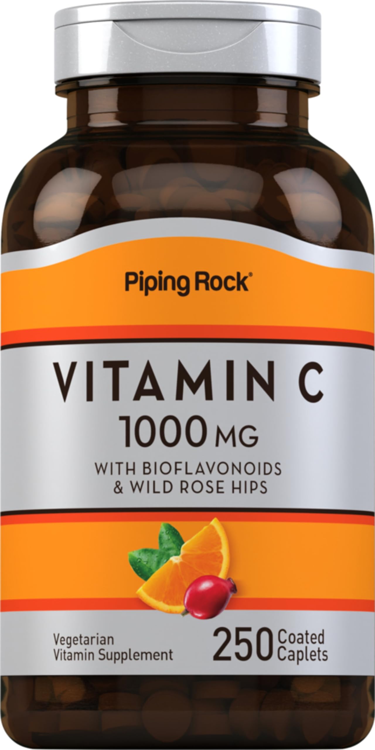 Piping Rock front packaging showing bottle and 250 caplets for long supply benefit