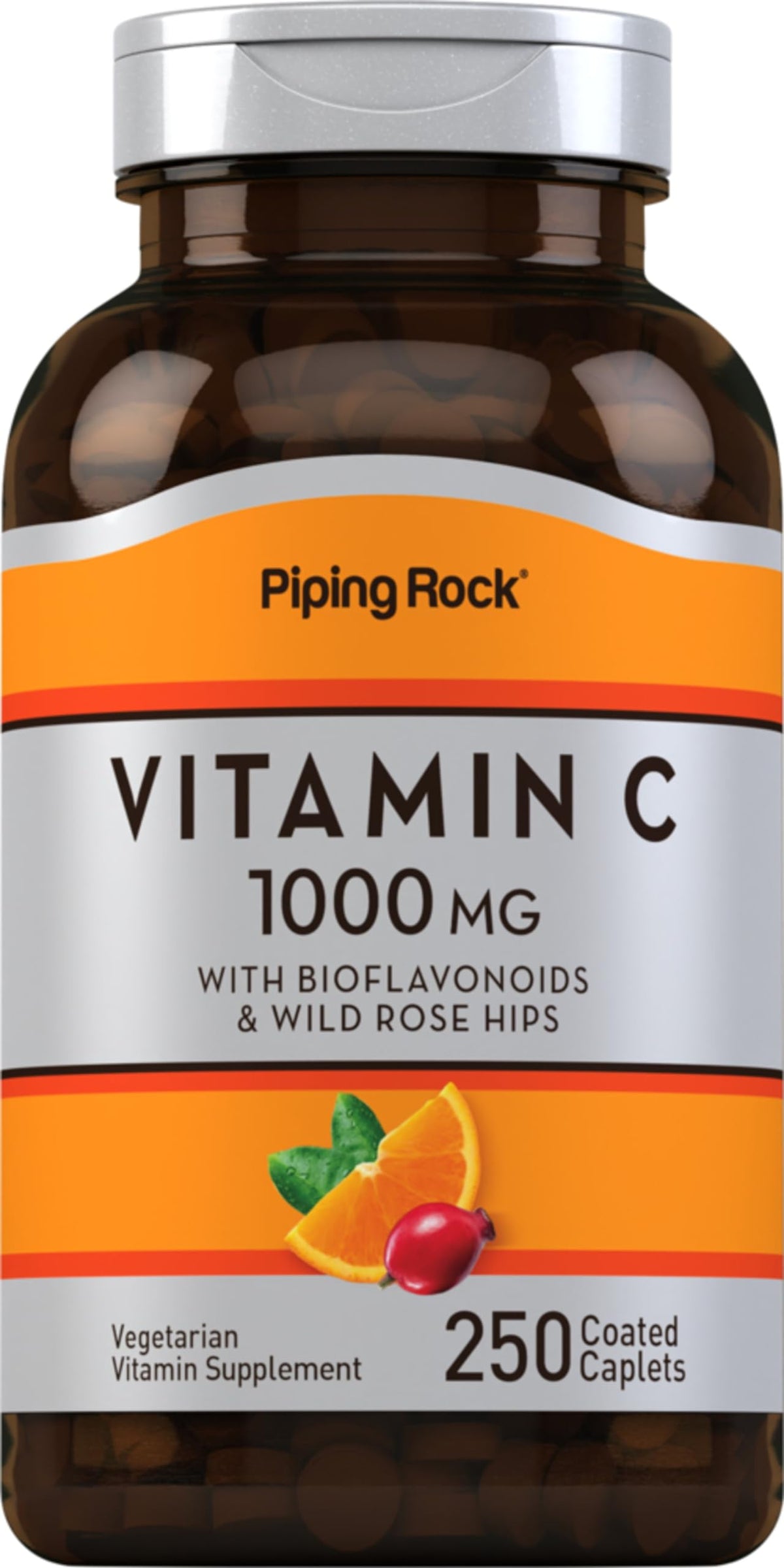 Piping Rock front packaging showing bottle and 250 caplets for long supply benefit