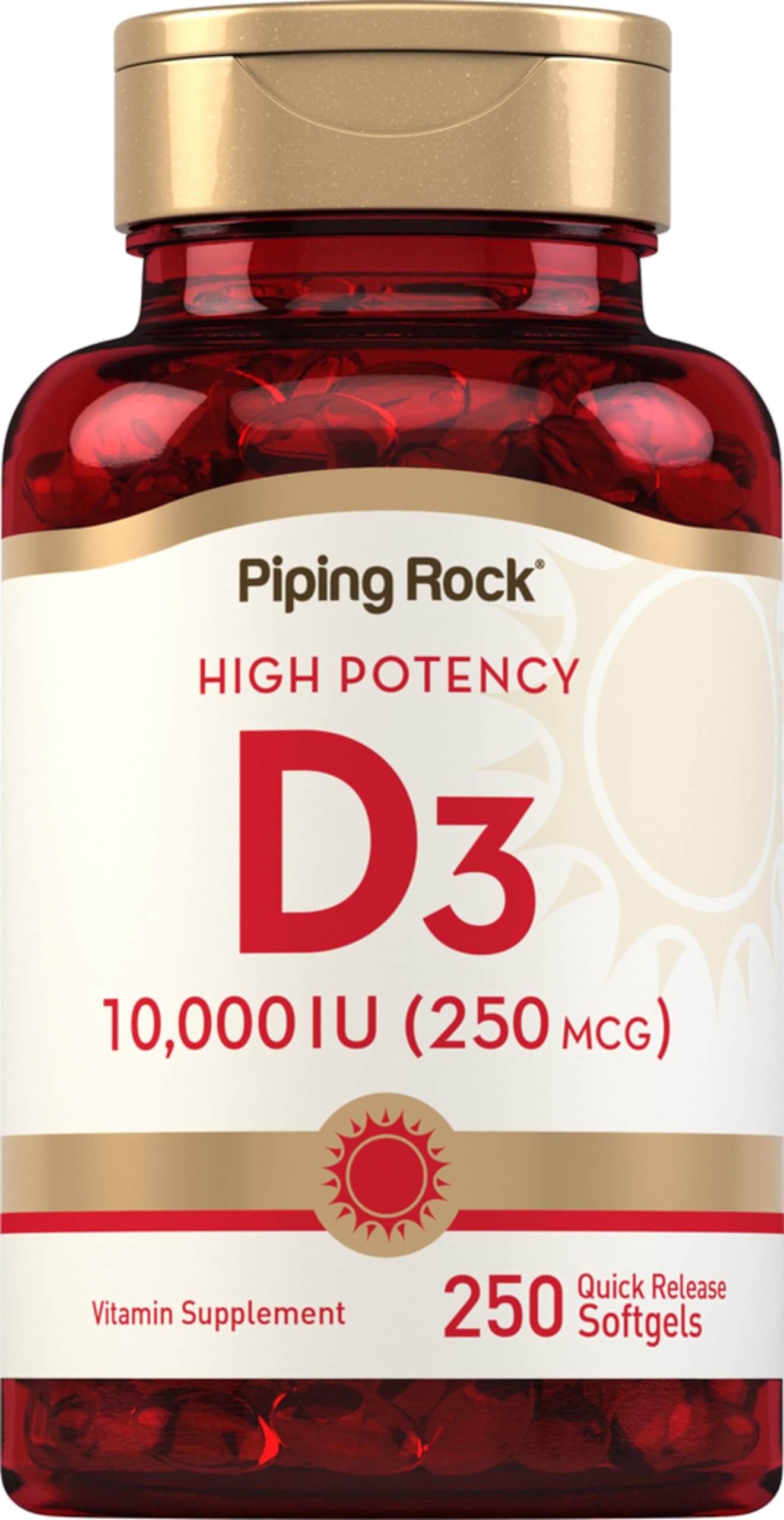 Piping Rock bottle front view showing high-potency vitamin D3 benefits