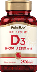 Piping Rock bottle front view showing high-potency vitamin D3 benefits