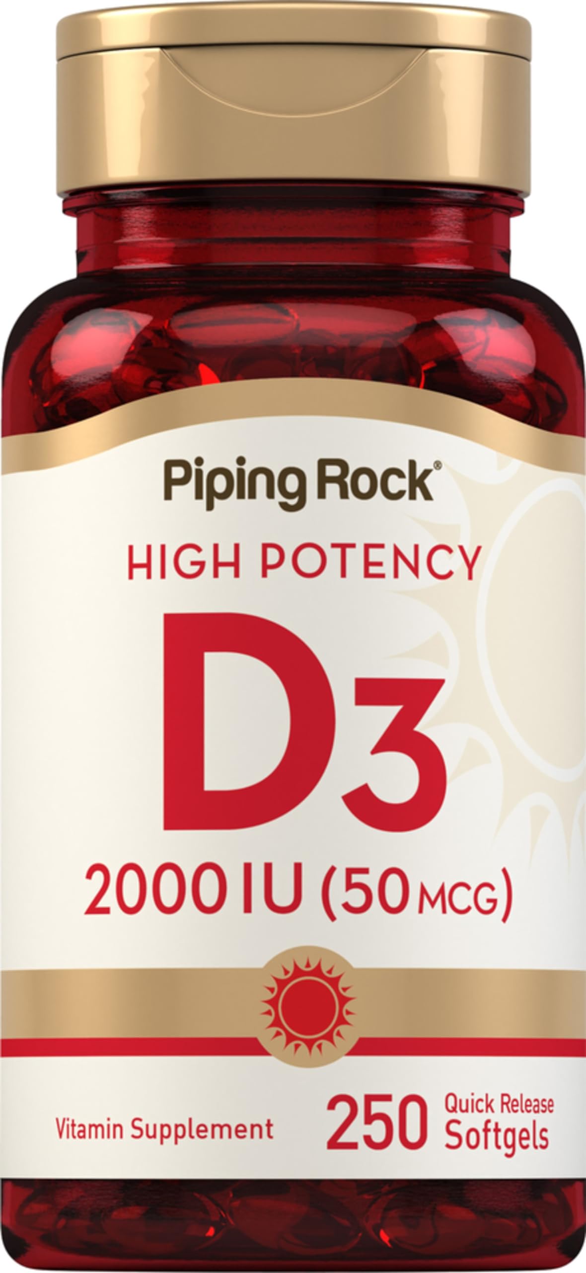 Piping Rock front packaging showing bottle and 250-count supply benefit
