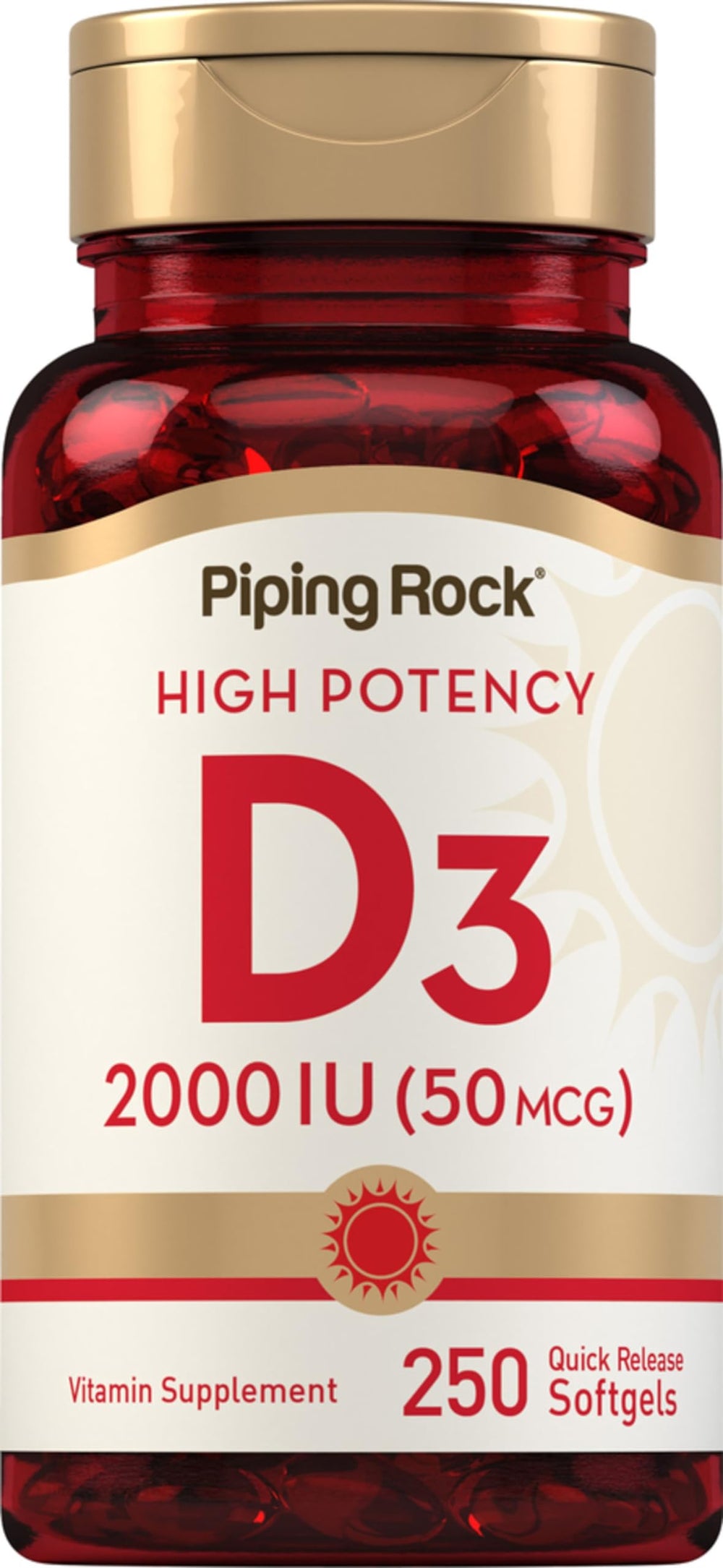 Piping Rock front packaging showing bottle and 250-count supply benefit