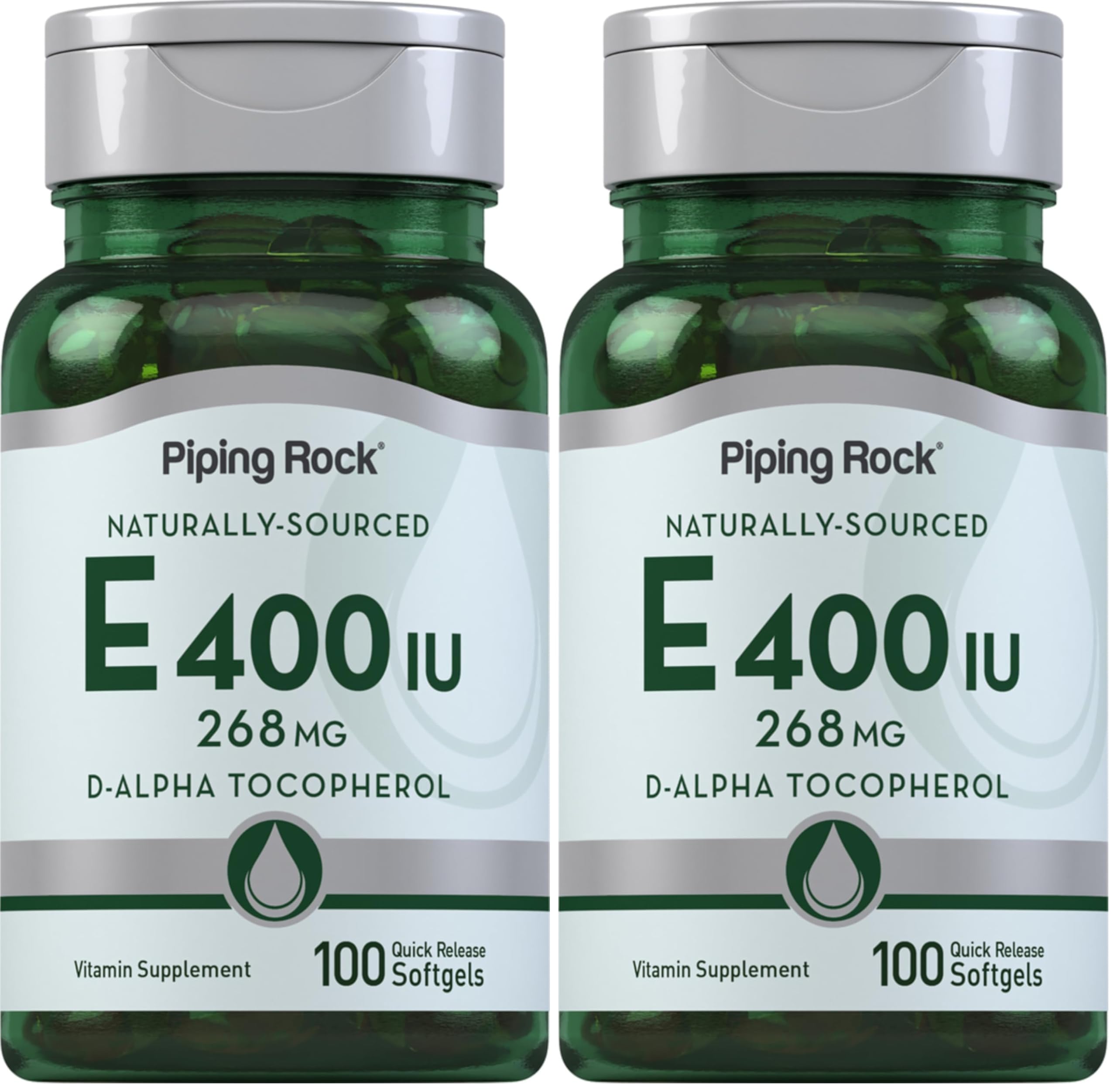 Bottle front view of Piping Rock Vitamin E 400 IU Softgels