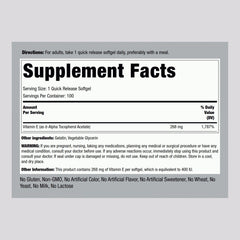 Piping Rock Vitamin E 400 IU Softgels label